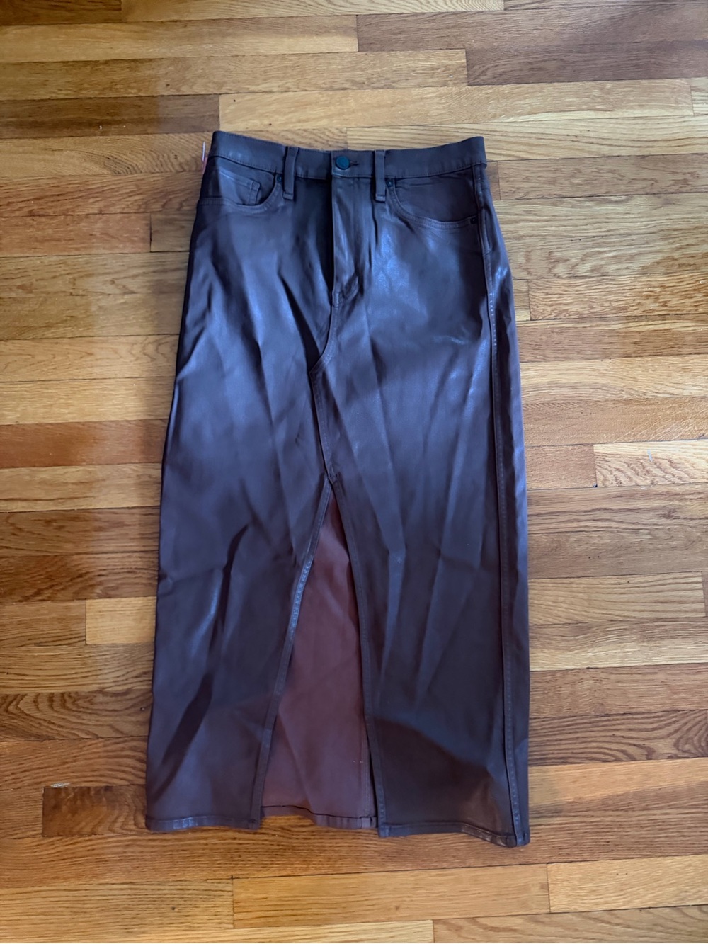 Hudson Jeans Dark Brown Faux Leather Midi Skirt